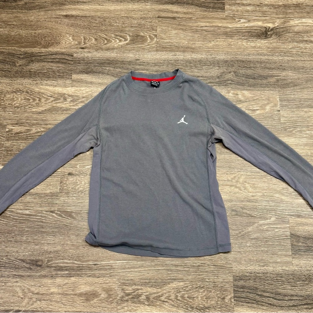 Jordan Gray Waffle Knit Long Sleeve Shirt Jumpman Logo Size M